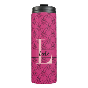 Beetroot Purple & Pink Hearts Monogram and Name Thermal Tumbler