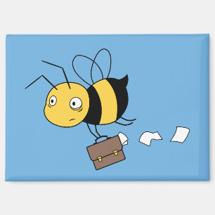 Beezness Bee, Tired Stressed Bee Holding Briefcase Magnet