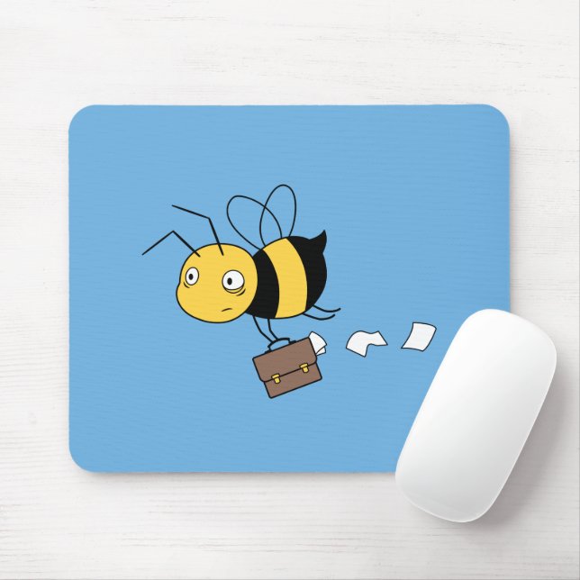 Beezness Bee, Tired Stressed Bee Holding Briefcase Mouse Pad (With Mouse)