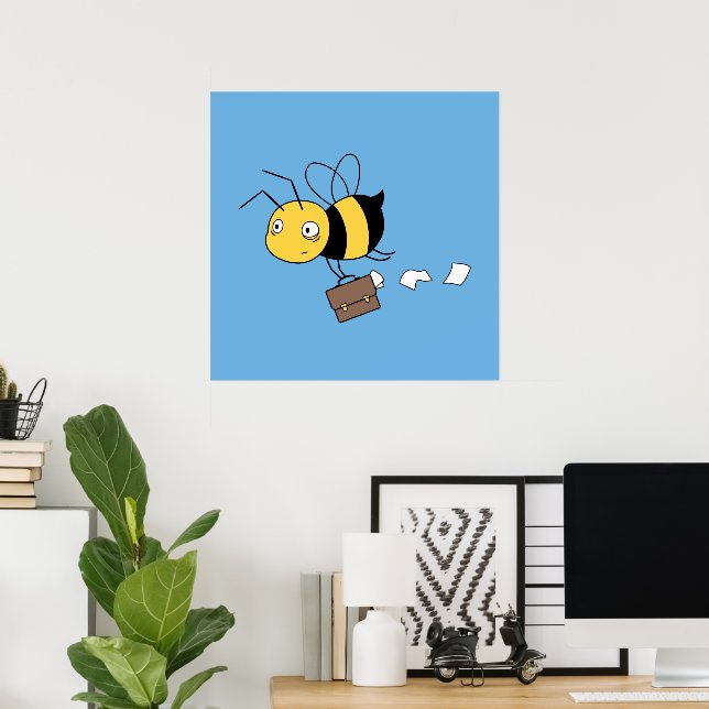 Beezness Bee, Tired Stressed Bee Holding Briefcase Poster (Home Office)