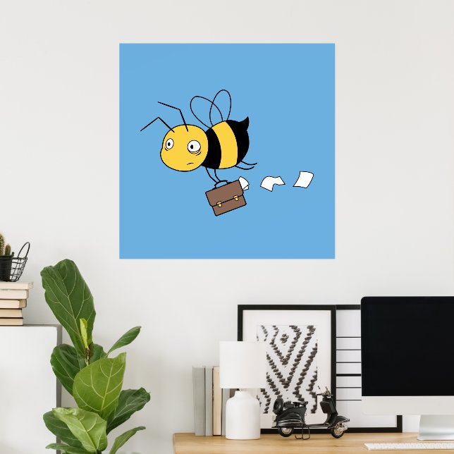 Beezness Bee, Tired Stressed Bee Holding Briefcase Poster (Home Office)