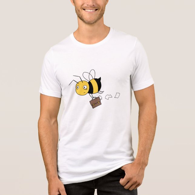 Beezness Bee, Tired Stressed Bee Holding Briefcase Tri-Blend Shirt (Front)