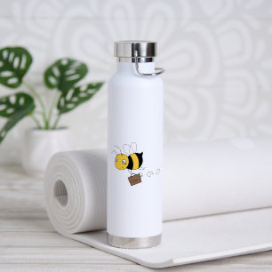 Beezness Bee, Tired Stressed Bee Holding Briefcase Water Bottle
