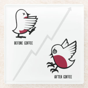Before & After Coffee Zombie to Frenzy Funny Robin Glass Coaster