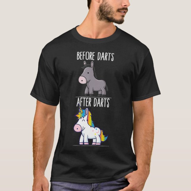 Before After Darts Unicorn Dart Player T-Shirt (Front)