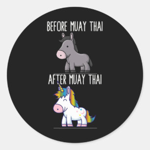 Before After Muay Thai Unicorn Fighter Boxing  Classic Round Sticker
