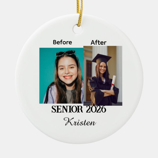 Before and after photo personalized graduation  ceramic ornament (Front)