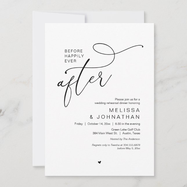 Before Happily Ever After Modern Rehearsal Dinner Invitation (Front)