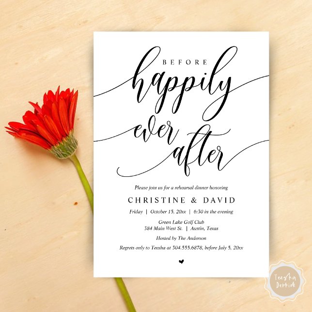 Before Happily Ever After, Rehearsal Dinner  Invitation (Before Happily Ever After, Modern Wedding Rehearsal Dinner Invitation Card, PDF, in Black and White)