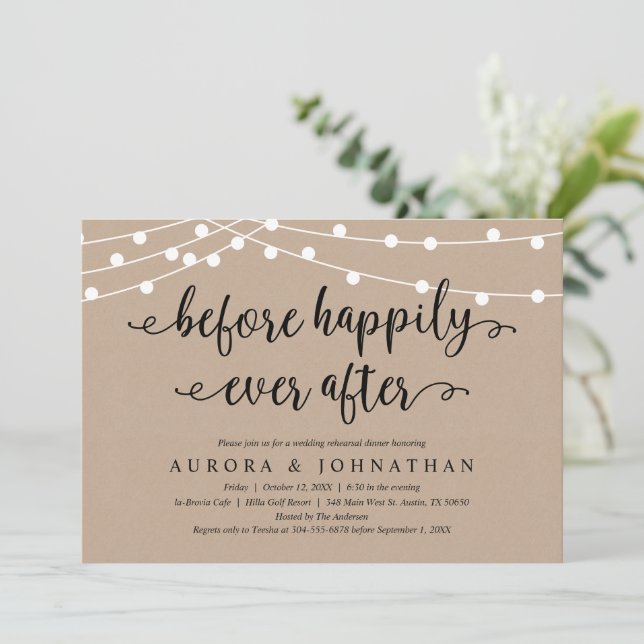 Before Happily Ever After, Rustic Rehearsal Dinner Invitation (Standing Front)