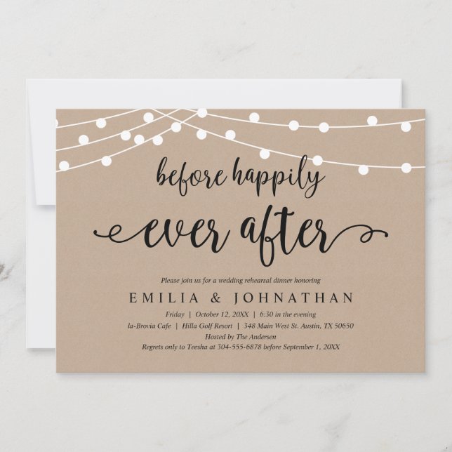 Before Happily Ever After, Rustic Rehearsal Dinner Invitation (Front)