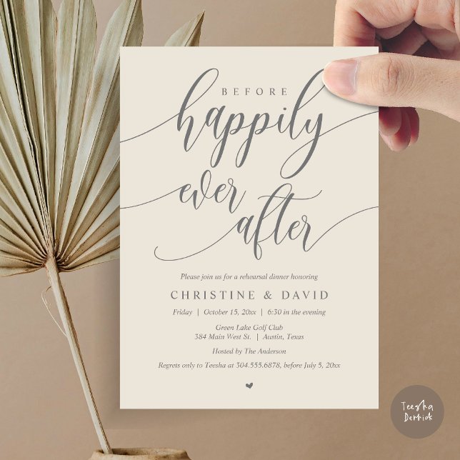 Before Happily Ever After Wedding Rehearsal Dinner Invitation (Before Happily Ever After, Modern Wedding Rehearsal Dinner Invitation Card, PDF, in Cream Grey)