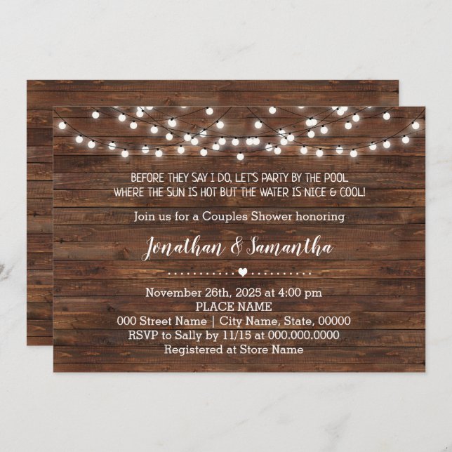 Before I do Lets Party by the Pool Wedding Invitation (Front/Back)