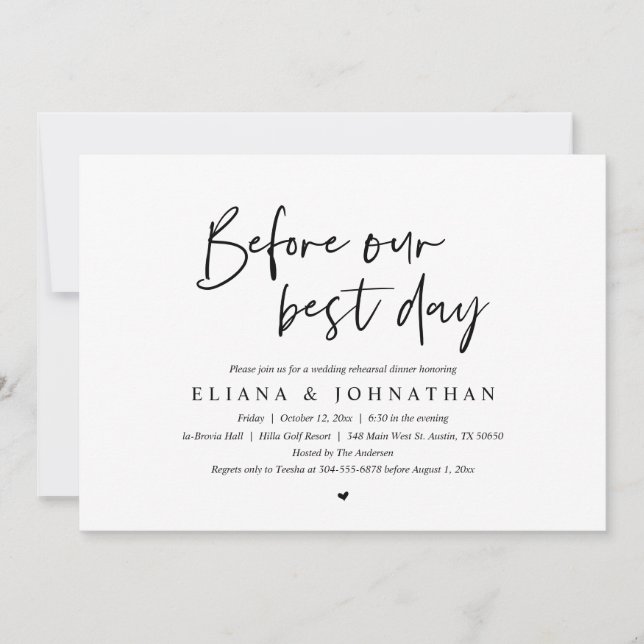 Before Our Best Day, Wedding Rehearsal Dinner Invitation (Front)