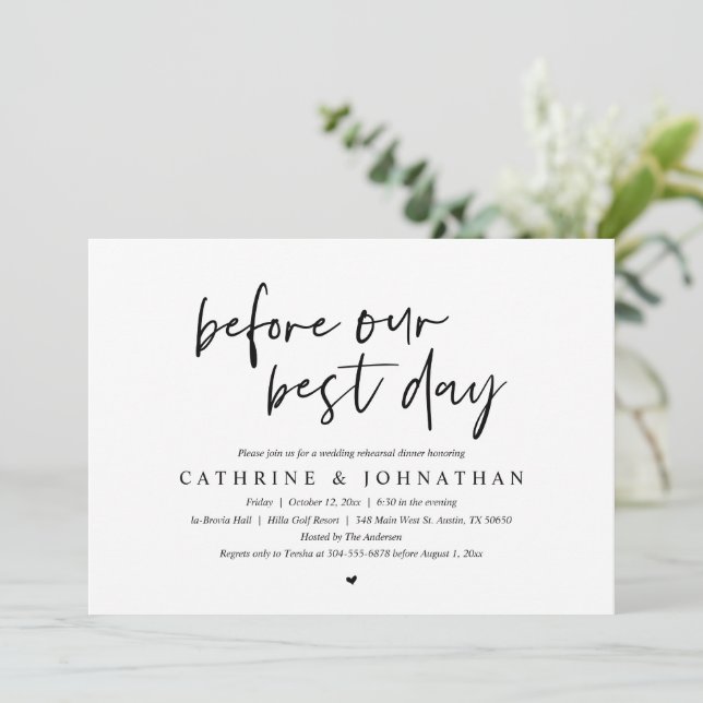 Before Our Best Day, Wedding Rehearsal Dinner Invitation (Standing Front)