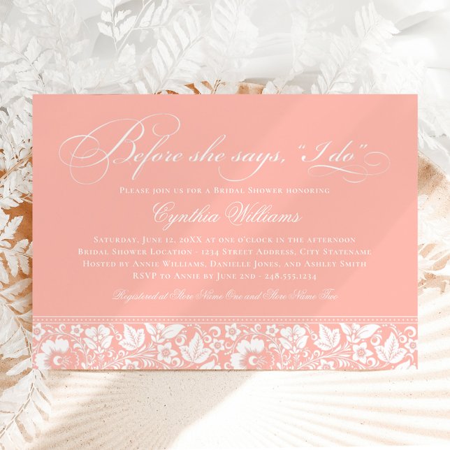 Before She Says I Do Blush Wedding Shower Invitation (Creator Uploaded)