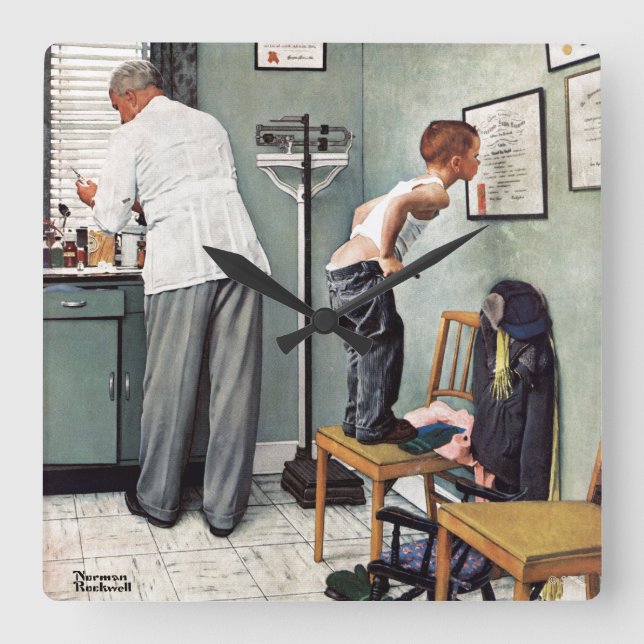 Before the Shot or At the Doctor's Square Wall Clock (Front)