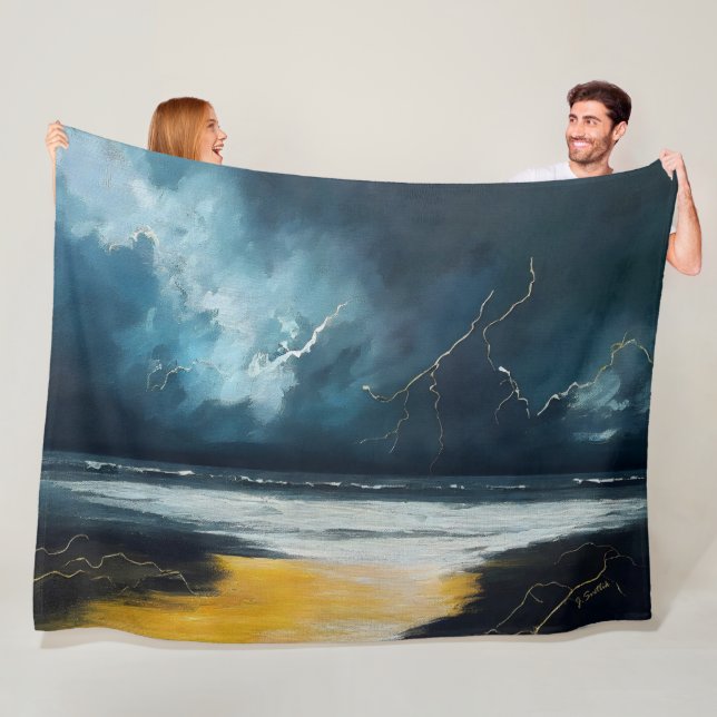 Before The Storm – Abstract Seascape Fleece Blanket (In Situ)