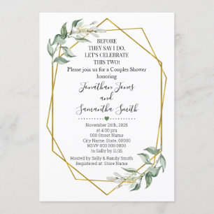 Before they say I do couples shower greenery gold Invitation