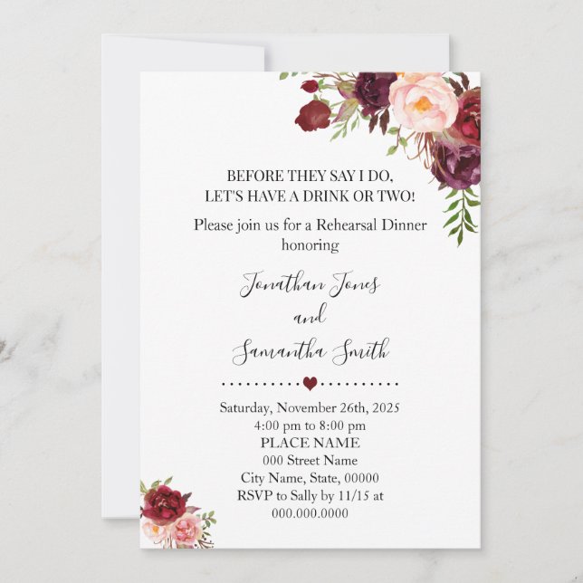 Before they say I do marsala rehearsal dinner Invitation (Front)