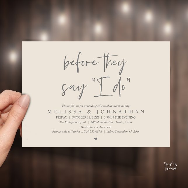 Before They Say "I Do", Wedding Rehearsal Dinner Invitation (Before They Say "I Do", Modern Wedding Rehearsal Dinner Invitation Card in cream grey)