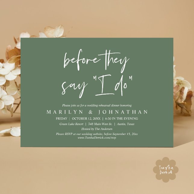 Before They Say "I Do", Wedding Rehearsal Dinner Invitation (Before They Say I Do, Rustic Modern Wedding Rehearsal Dinner Invites Card PDF Greenery Sage Green)