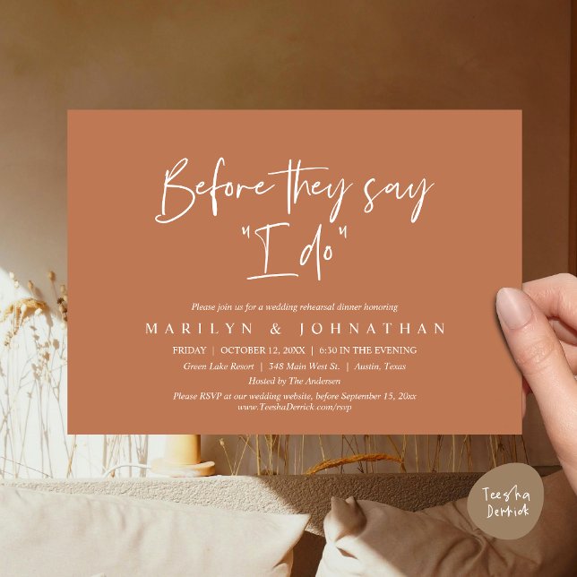 Before They Say "I Do", Wedding Rehearsal Dinner Invitation (Before They Say "I Do", Wedding Rehearsal Dinner Party Invitation Card, PDF, Copper Brown)