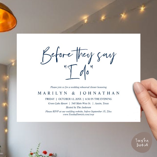 Before They Say "I Do", Wedding Rehearsal Dinner Invitation (Before They Say "I Do", Wedding Rehearsal Dinner Party Invitation Card, PDF, Navy Blue)