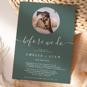 Before we do photo sage green rehearsal dinner invitation