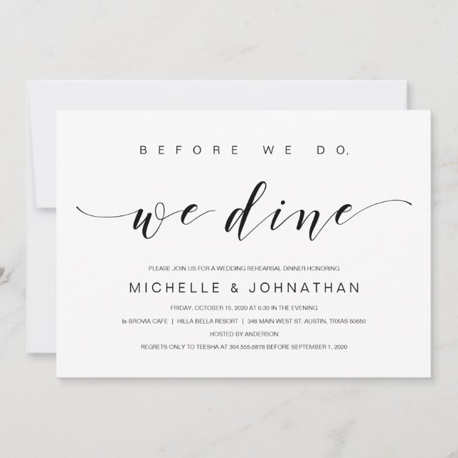 Before we do, we dine, Black, Rehearsal Dinner Invitation (Front)