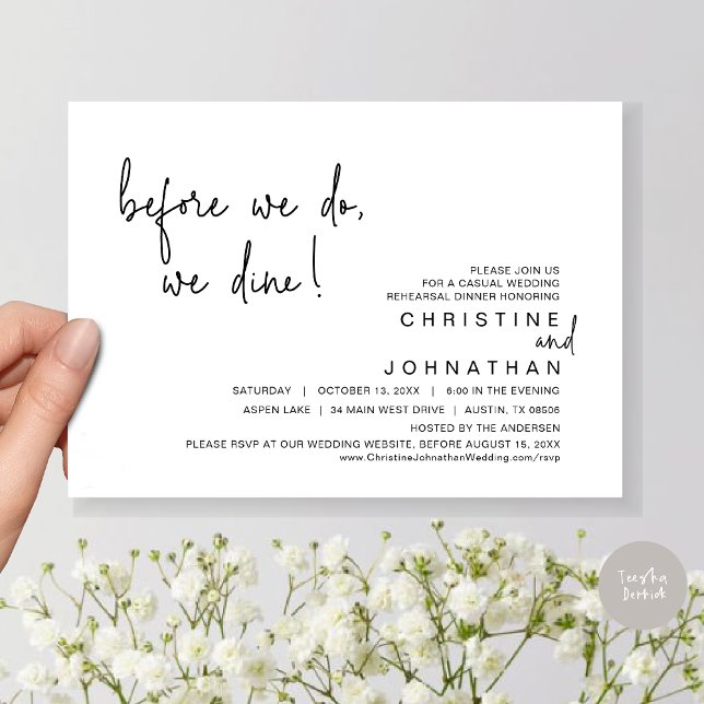 Before We Do, We Dine, Rehearsal Dinner, Black Invitation (Before We Do, We Dine, Wedding Rehearsal Dinner Invitation Card, PDF, in Black and White)