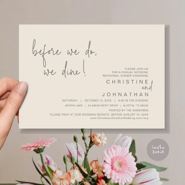 Before We Do We Dine, Rehearsal Dinner, Cream Grey Invitation (Before We Do, We Dine, Wedding Rehearsal Dinner Invitation Card, PDF, in Cream Grey)