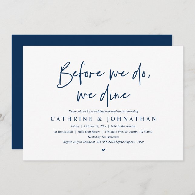 Before we do, we dine, Wedding Rehearsal Dinner In Invitation (Front/Back)