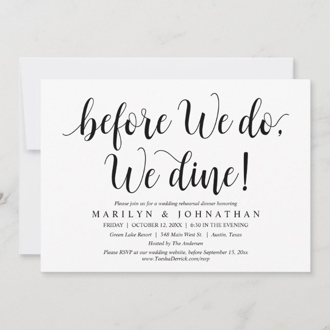 Before We do, We Dine, Wedding Rehearsal Dinner Invitation (Front)