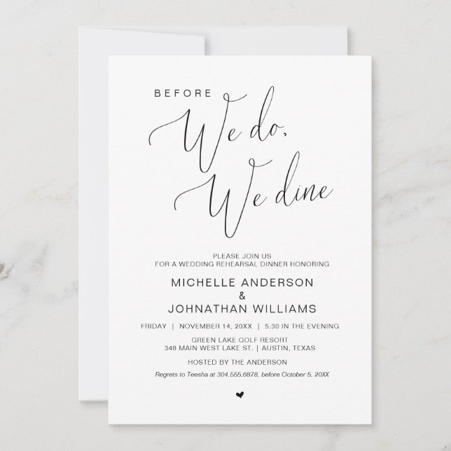 Before we do, we dine, Wedding Rehearsal Dinner  Invitation (Front)
