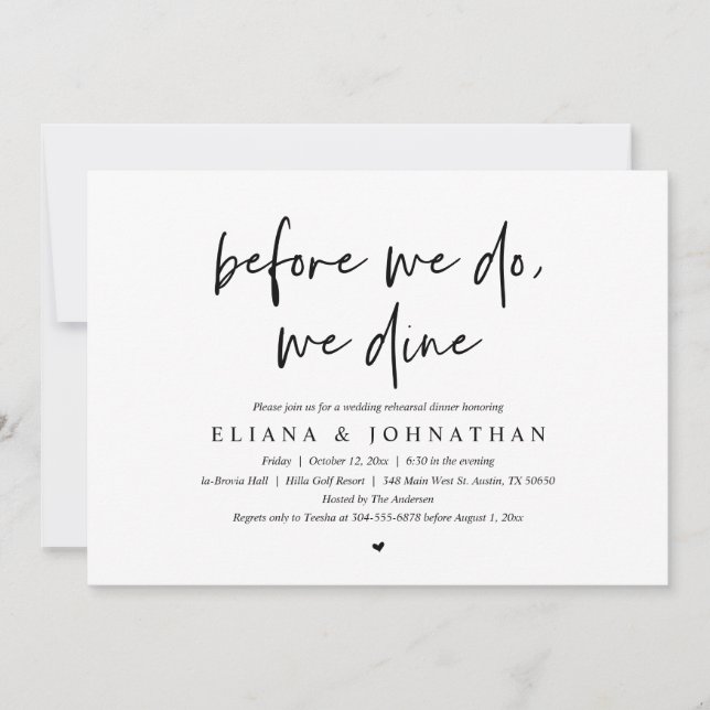 Before we do, we dine, Wedding Rehearsal Dinner Invitation (Front)