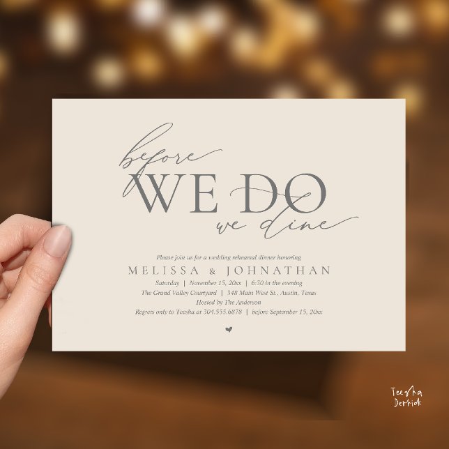 Before We Do, We Dine, Wedding Rehearsal Dinner Invitation (Before We Do, We Dine, Wedding Rehearsal Dinner Invitation Card Cream Grey)