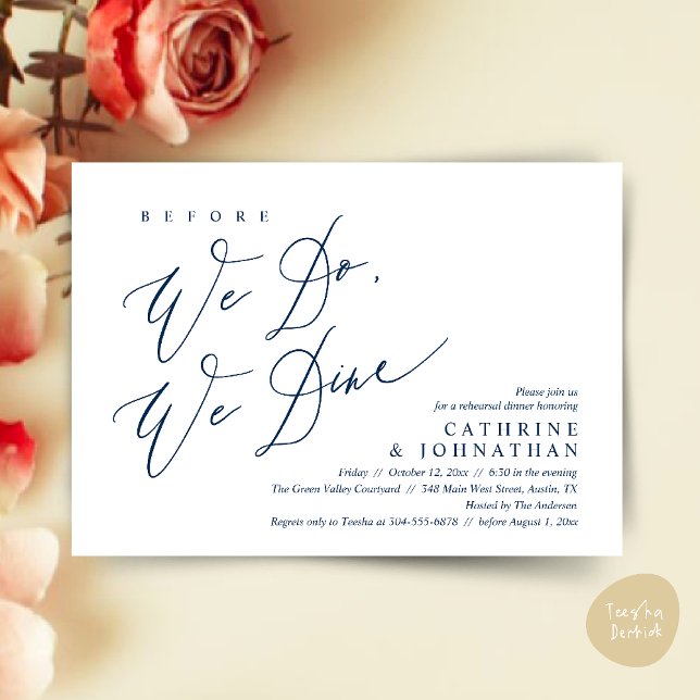 Before we do, we dine, Wedding Rehearsal Dinner Invitation (Before we do, we dine, Modern Wedding Rehearsal Romantic Dinner Invitation Card PDF Navy Blue)