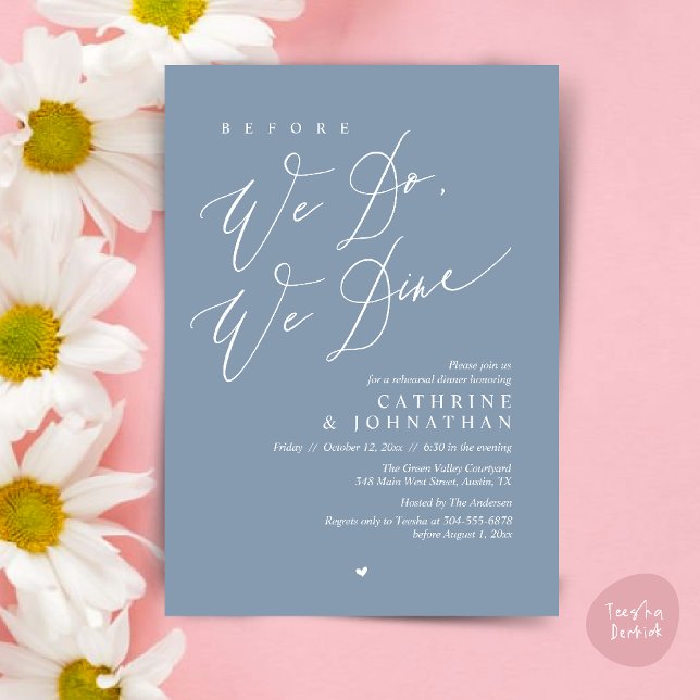 Before we do, we dine, Wedding Rehearsal Dinner Invitation (Before we do, we dine, Modern Wedding Rehearsal Romantic Dinner Invitation Card PDF Dusty Blue)