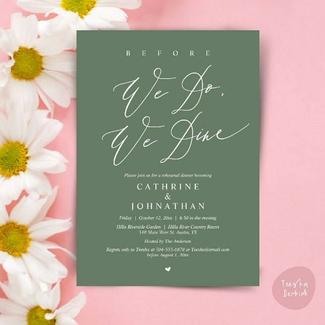 Before we do, we dine, Wedding Rehearsal Dinner Invitation (Before we do, we dine, Modern Wedding Rehearsal Romantic Dinner Invitation Card PDF Sage Green)