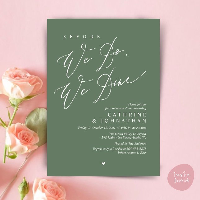 Before we do, we dine, Wedding Rehearsal Dinner Invitation (Before we do, we dine, Modern Wedding Rehearsal Romantic Dinner Invitation Card PDF Sage Green)