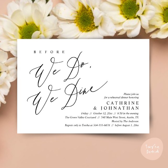 Before we do, we dine, Wedding Rehearsal Dinner Invitation (Before we do, we dine, Modern Wedding Rehearsal Romantic Dinner Invitation Card PDF Black White)