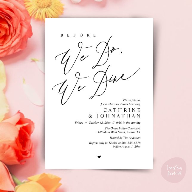 Before we do, we dine, Wedding Rehearsal Dinner Invitation (Before we do, we dine, Modern Wedding Rehearsal Romantic Dinner Invitation Card PDF Black White)