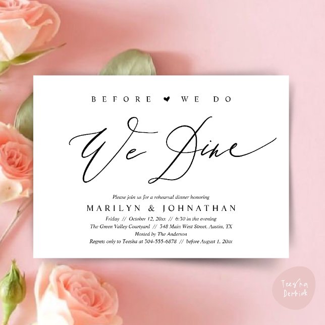Before we do, we dine, Wedding Rehearsal Dinner Invitation (Before we do, we dine, Modern Wedding Rehearsal Romantic Dinner Invitation Card PDF Black White)