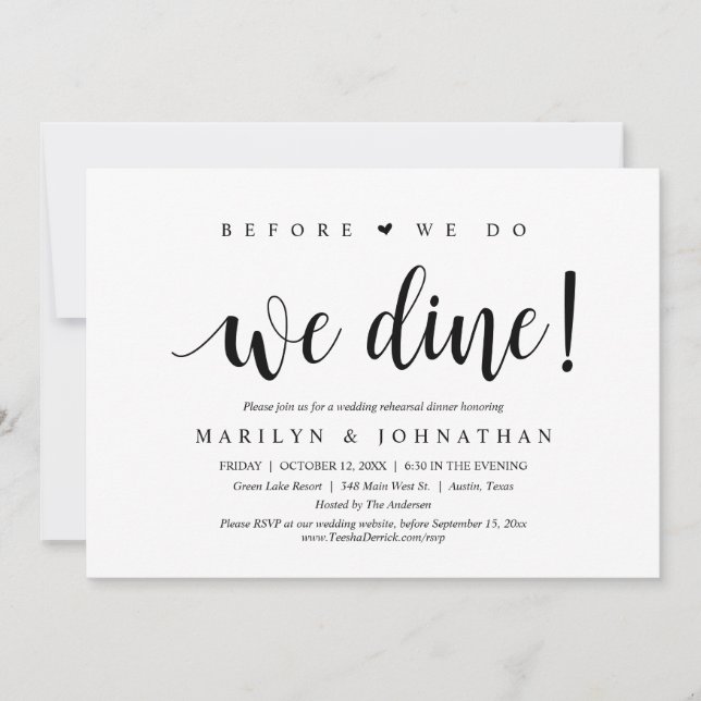 Before We Do, We Dine, Wedding Rehearsal Dinner Invitation (Front)