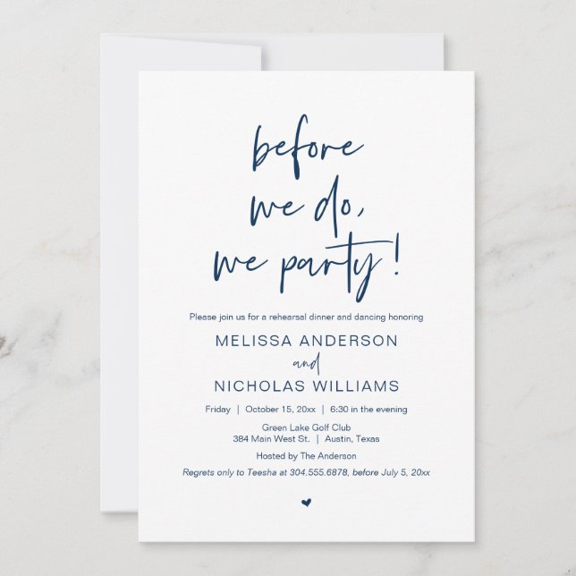 Before We Do, We Party, Wedding Rehearsal Dinner Invitation (Front)