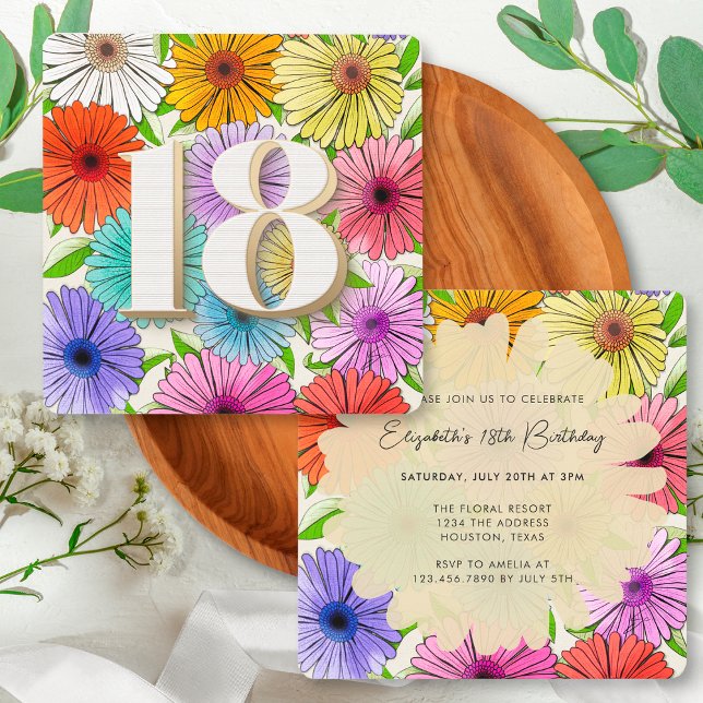 Bege Rustic Floral Spring 18th Birthday Party Invitation (Creator Uploaded)