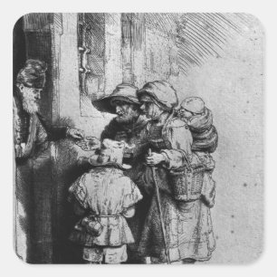 Beggars on the Doorstep of a House, 1648 Square Sticker