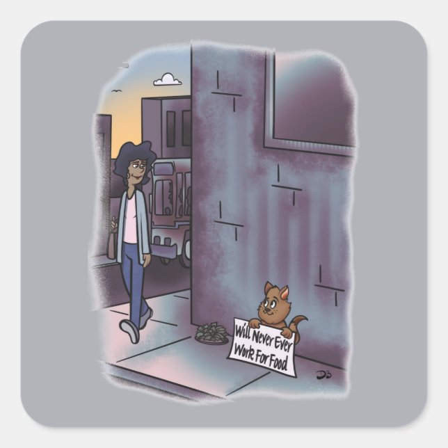 Begging Cat Square Stickers (Front)