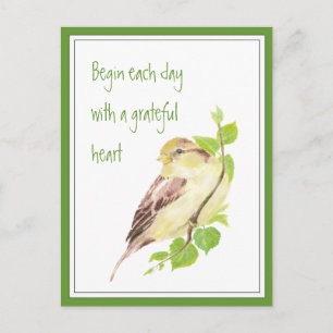 Begin Each Day with Grateful Heart Quote Sparrow Postcard